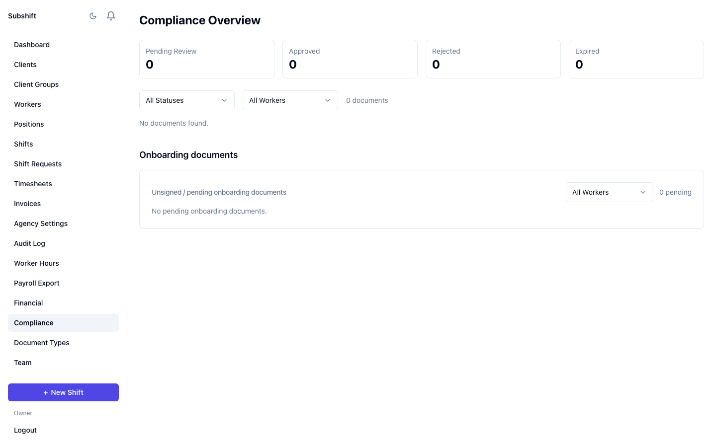 Compliance tracking with document status